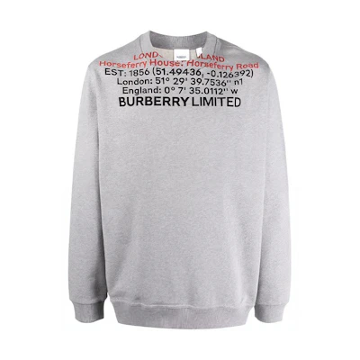 Burberry SS22 Letter Print Crewneck Pullover Long Sleeve Sweatshirt Men Grey 80482861