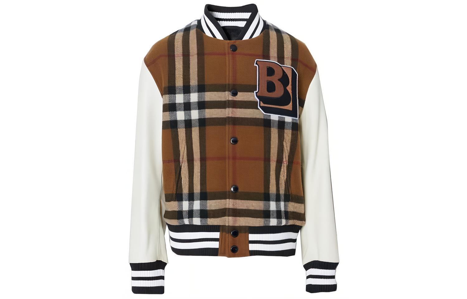 Burberry SS22 Logo Plaid Long Sleeve Jacket Brown  Outerwear. 80486911