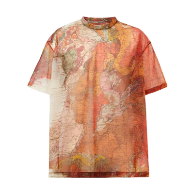 Burberry SS22 Map Print Oversized Orange T-Shirt for Men. 80545641