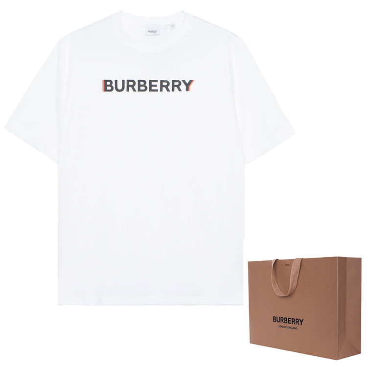 Shop Burberry SS22 Oversized Logo Print White Short Sleeve T-Shirt for Men. 80530091