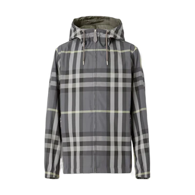 Burberry SS22 Reversible Check Hooded Jacket Seal Gray - Loose Fit 80512411