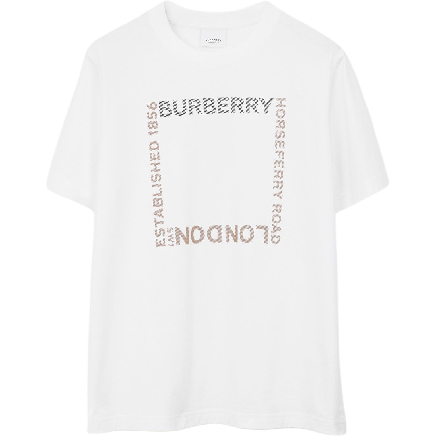 Burberry SS22 Square Print Cotton Short Sleeve Unisex T-Shirt White. 80644731