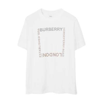 Burberry SS22 Square Print Cotton Short Sleeve Unisex T-Shirt White. 80644731