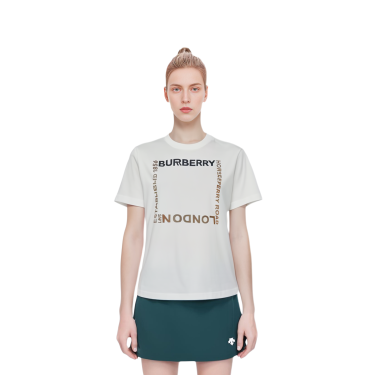 Burberry SS22 Square Print Cotton Short Sleeve Unisex T-Shirt White. 80644731 圖 4