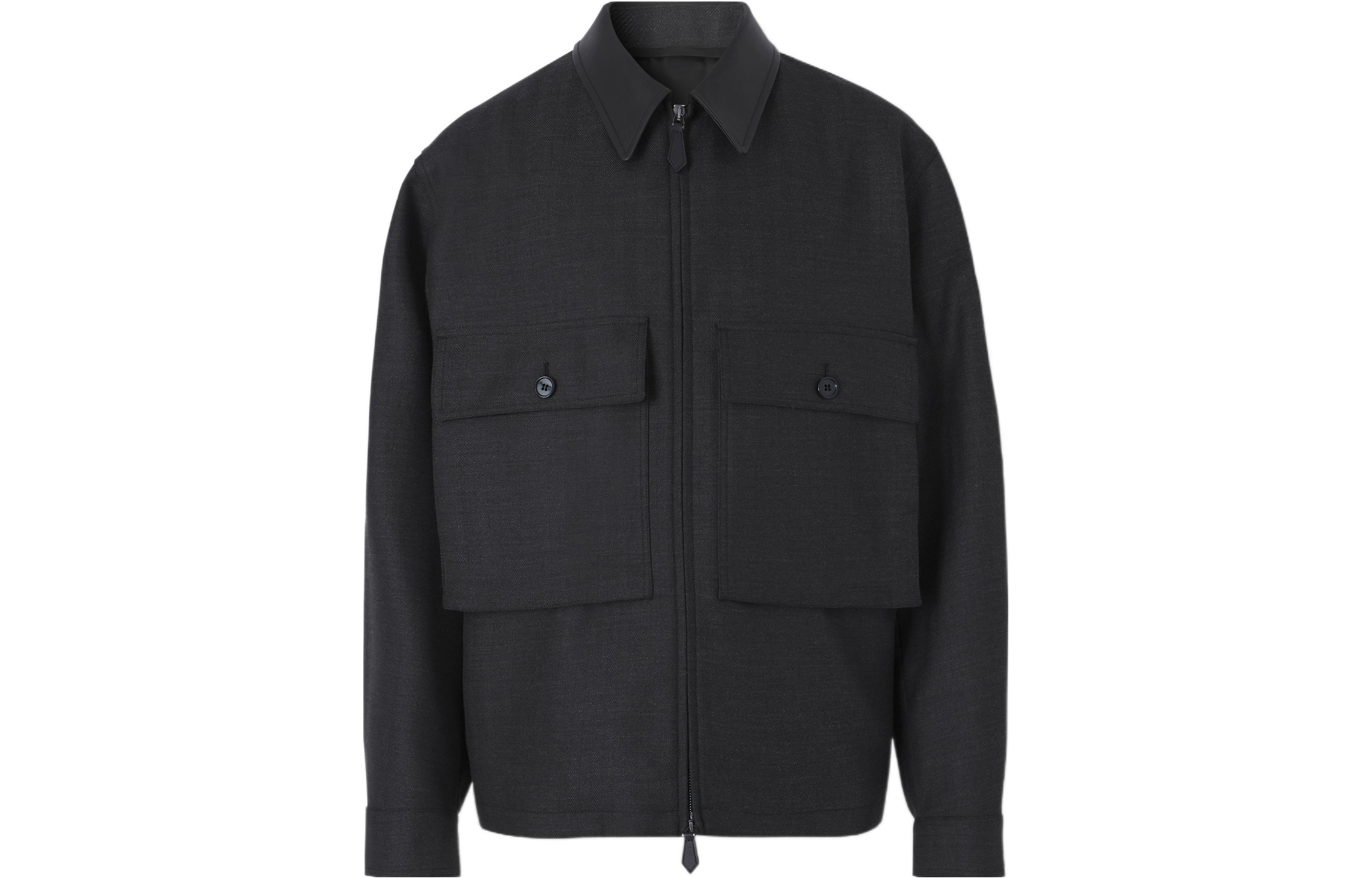 Burberry SS22 Storm Gray Solid Color Long Sleeve Pocket Jacket for Men 80487061