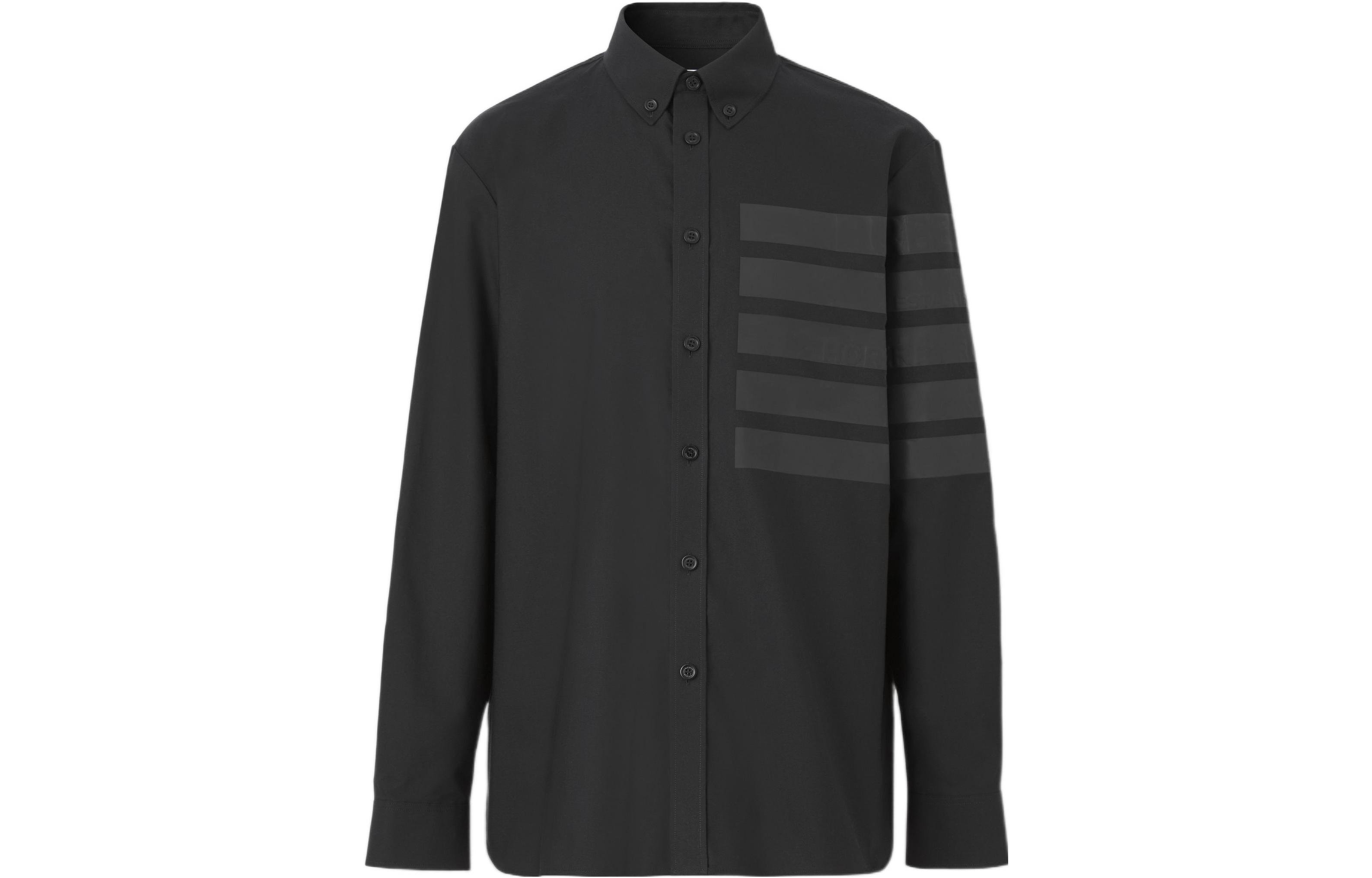 Burberry SS22 Striped Collar Long Sleeve Button-Up Shirt Black Menswear 80503691 圖 2
