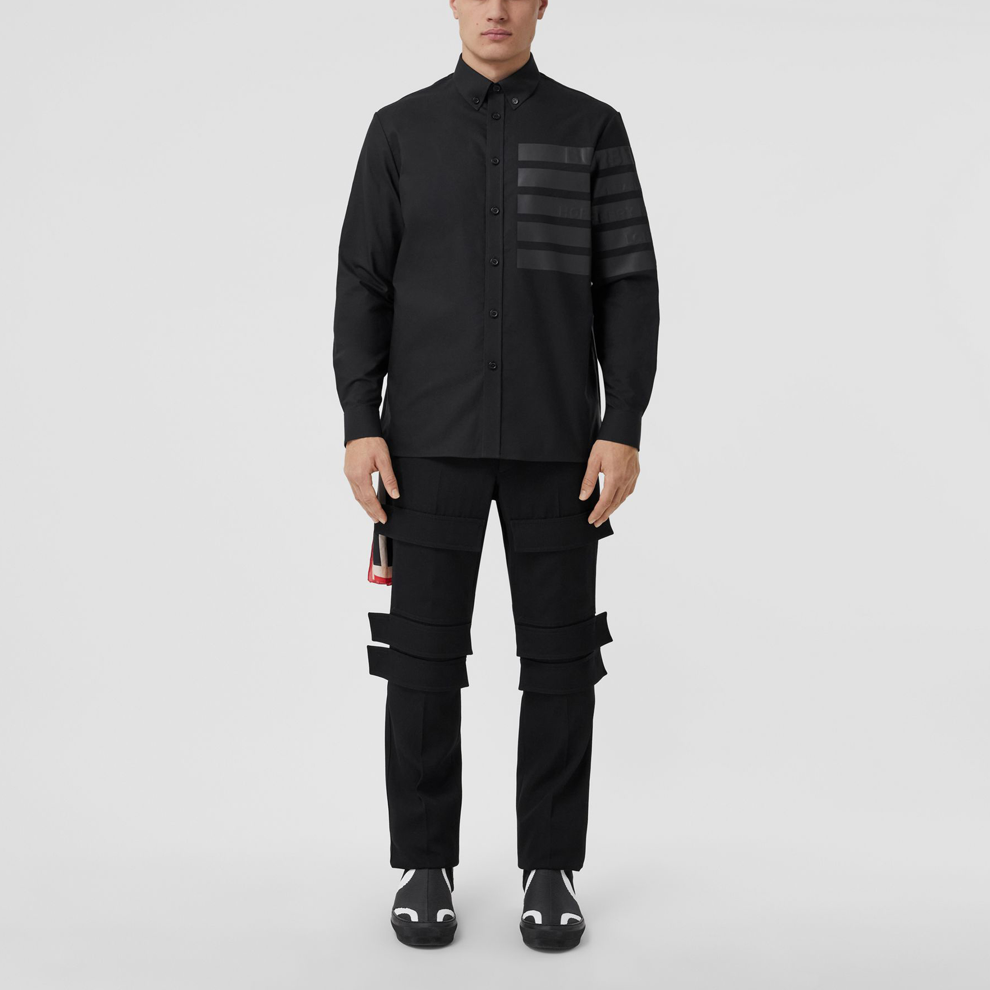 Burberry SS22 Striped Collar Long Sleeve Button-Up Shirt Black Menswear 80503691 圖 3