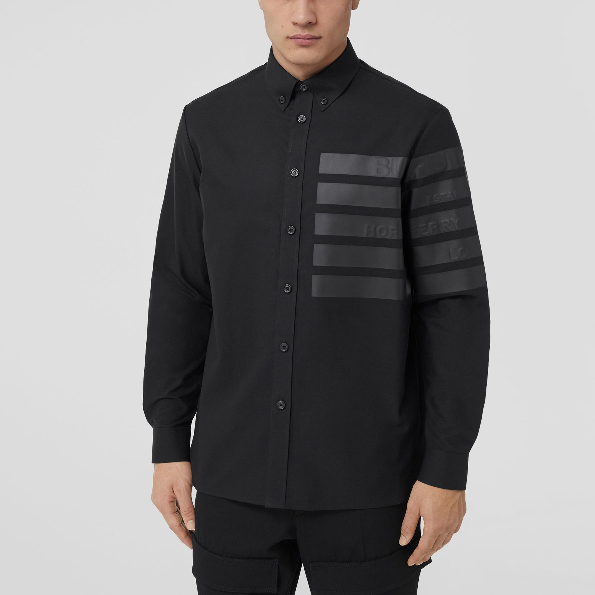 Burberry SS22 Striped Collar Long Sleeve Button-Up Shirt Black Menswear 80503691 圖 4