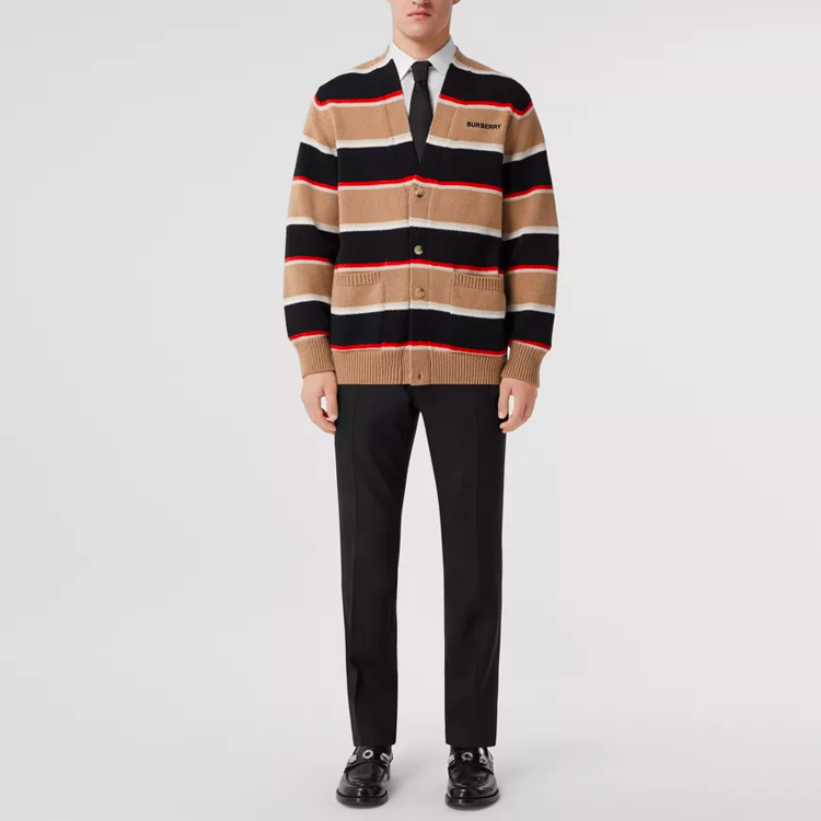 Burberry SS22 Striped Logo Knit Long Sleeve Sweater Men’s Camel Brown. 80502611 圖 3