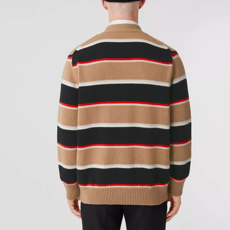 Burberry SS22 Striped Logo Knit Long Sleeve Sweater Men’s Camel Brown. 80502611 圖 4