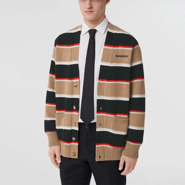 Burberry SS22 Striped Logo Knit Long Sleeve Sweater Men’s Camel Brown. 80502611 圖 5