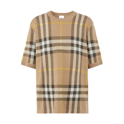 Burberry SS22 Truffle Check Jacquard Wool Knit Sweater Top. 80549171
