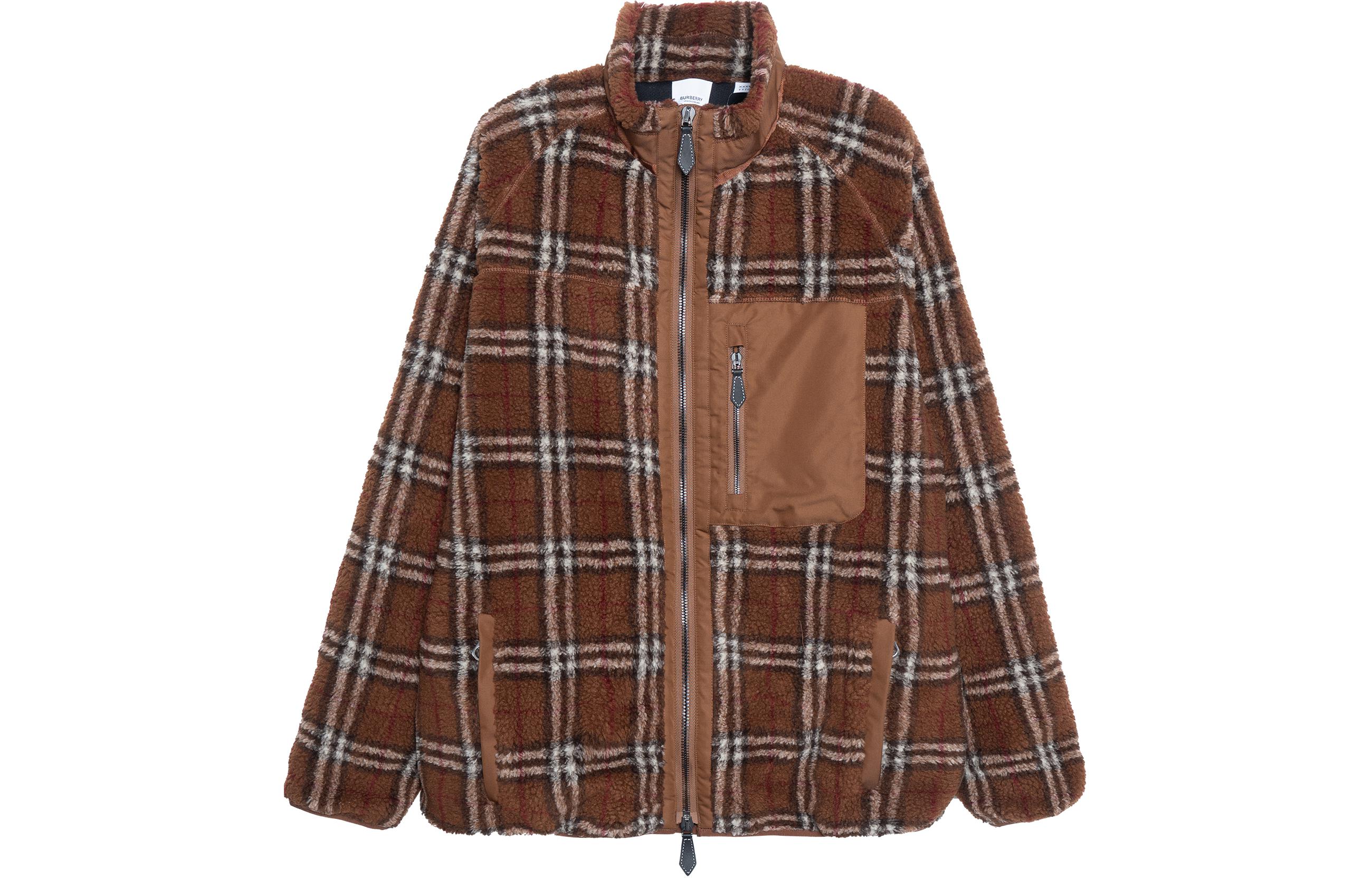 Burberry SS22 Vintage Check Panel Fleece Jacket Men’s Deep Birch Brown 80478681