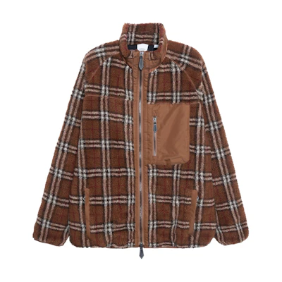 Burberry SS22 Vintage Check Panel Fleece Jacket Men’s Deep Birch Brown 80478681