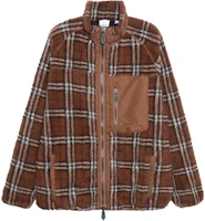 Order Burberry SS22 Jaket Fleece Pria Panel Vintage Check Deep Birch Brown. 80478681