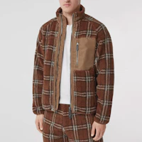 Details for Burberry SS22 Jaket Fleece Pria Panel Vintage Check Deep Birch Brown. 80478681