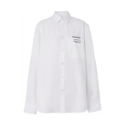 Burberry SS22 White Logo Print Pocket Button-Up Long Sleeve Shirt Men. 80502631