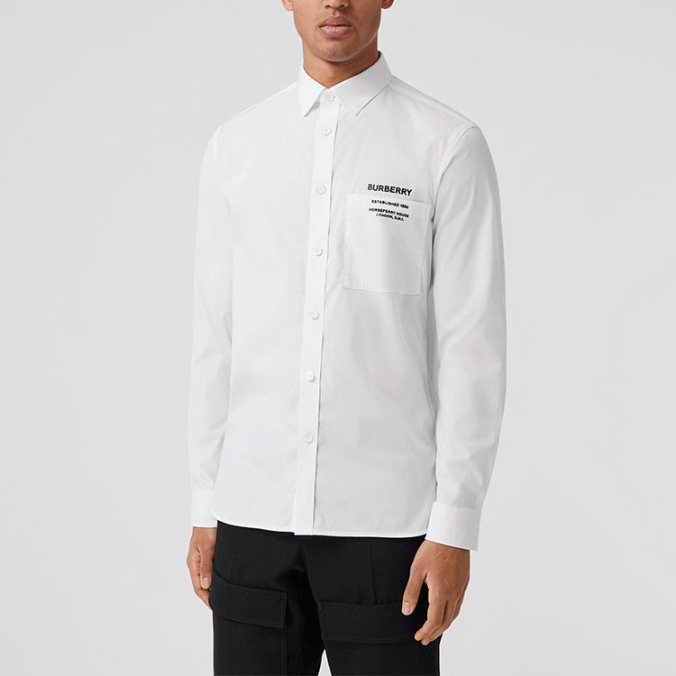 Burberry SS22 White Logo Print Pocket Button-Up Long Sleeve Shirt Men. 80502631 圖 5