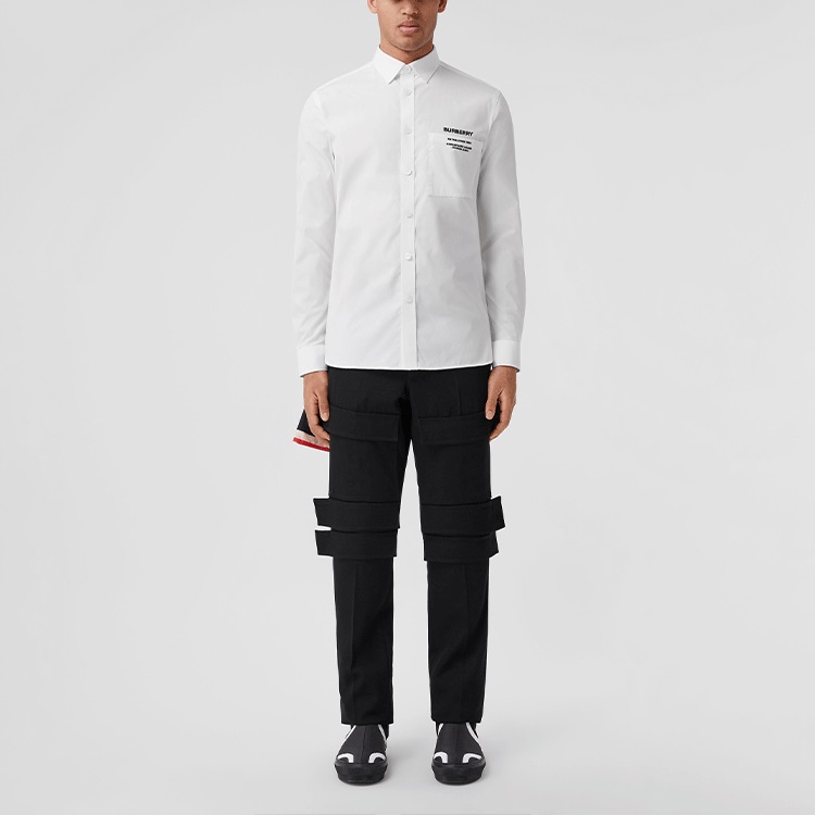 Burberry SS22 White Logo Print Pocket Button-Up Long Sleeve Shirt Men. 80502631 圖 6