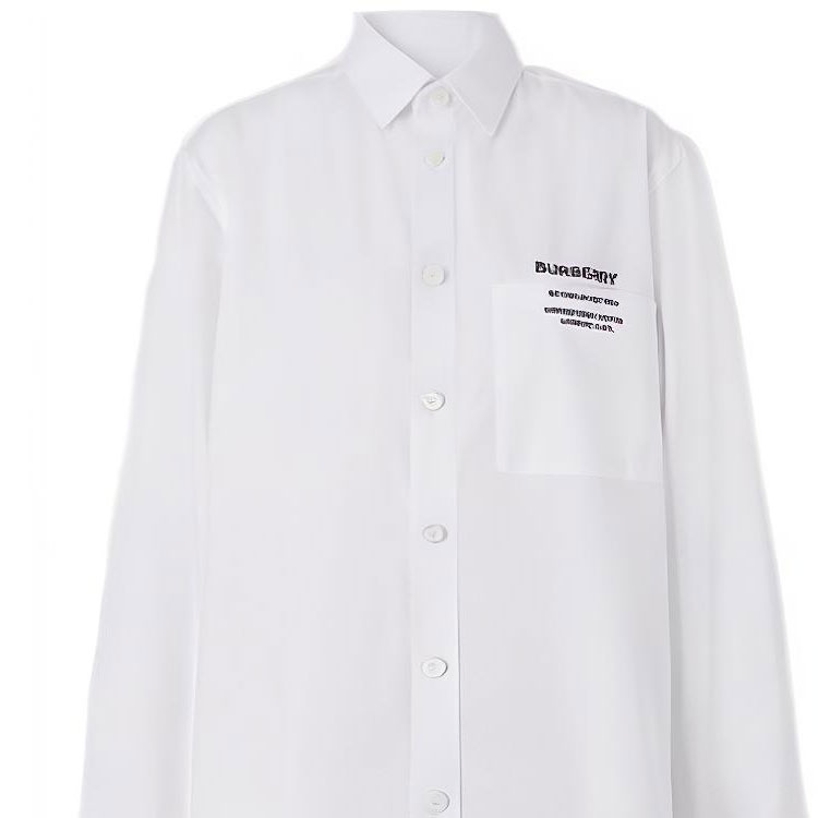 Burberry SS22 White Logo Print Pocket Button-Up Long Sleeve Shirt Men. 80502631 圖 7