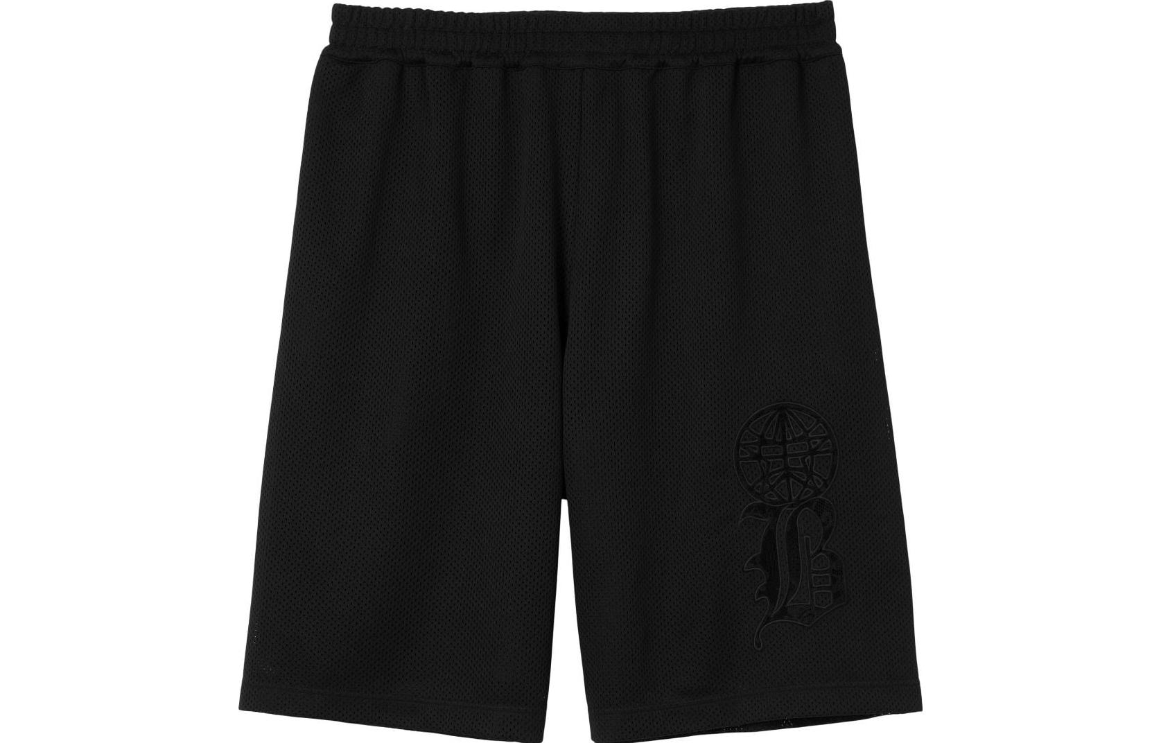 Burberry SS23  Black Casual Straight Mesh Shorts with Elastic Waist. 80673591