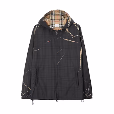 Burberry SS23 Black Check Hooded Zip-Up Jacket. 80716551