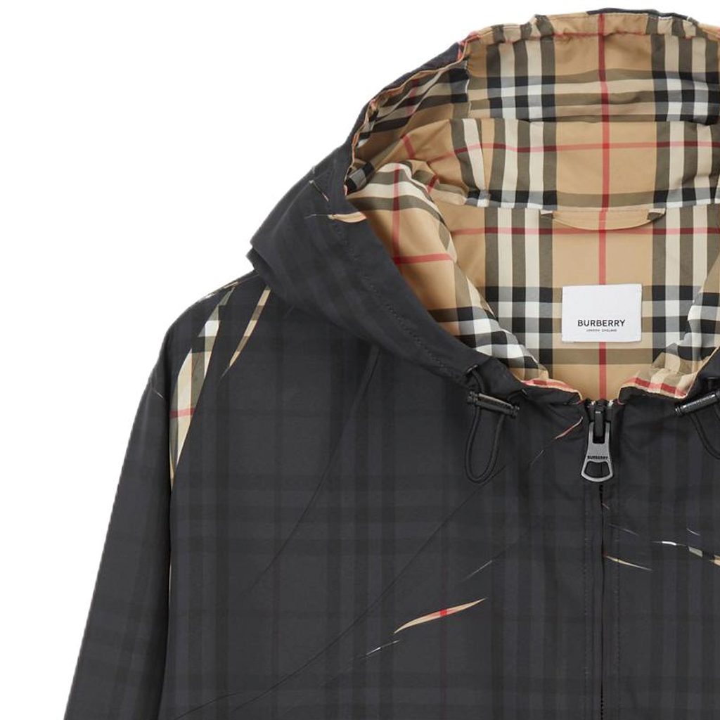 Sizing Burberry SS23 黑色格纹连帽拉链夹克. 80716551