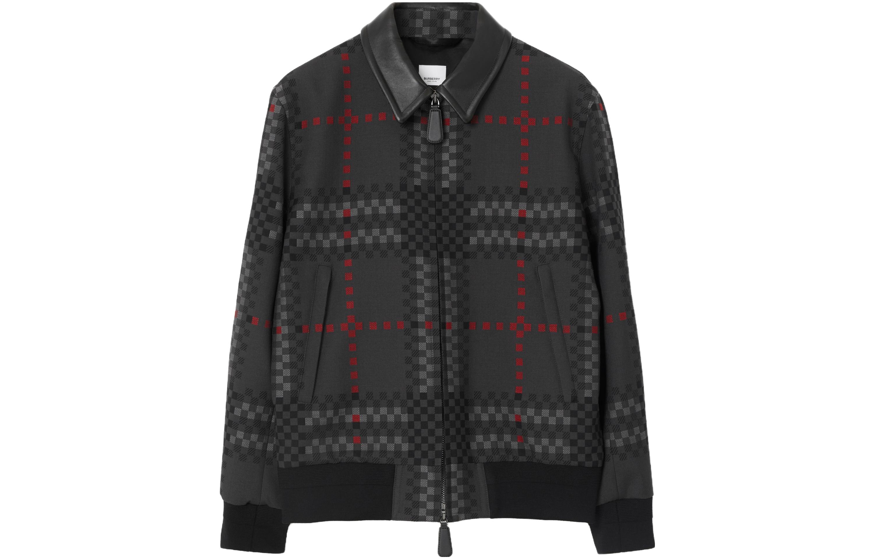 Burberry SS23  Black Check Print Zip-Up Long Sleeve Jacket 80633551