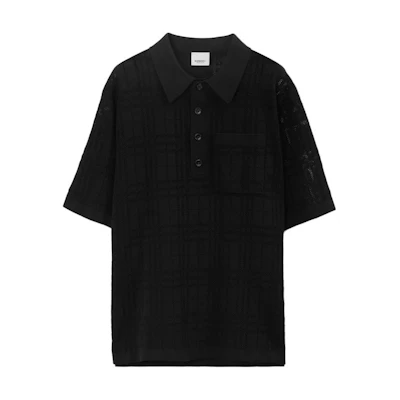 Burberry SS23 Black Cotton Mesh Loose Fit Short Sleeve Polo Shirt. 80703131