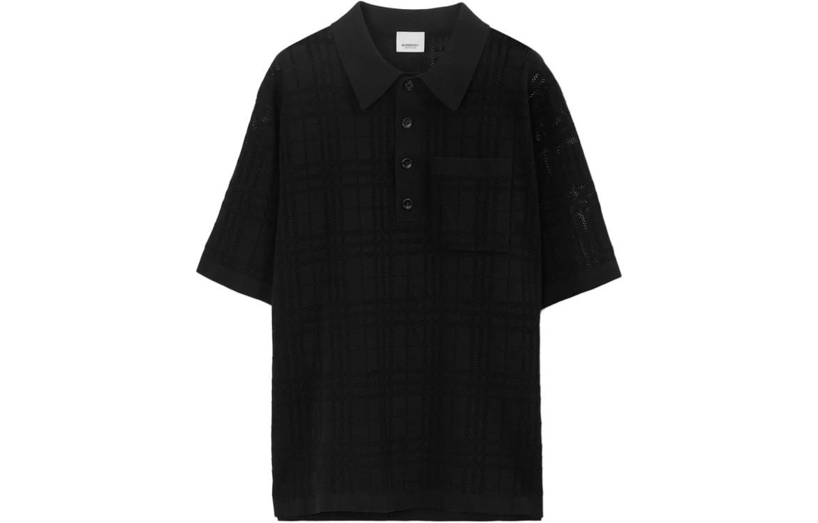 Burberry SS23  Black Cotton Mesh Loose Fit Short Sleeve Polo Shirt. 80703131 圖 2