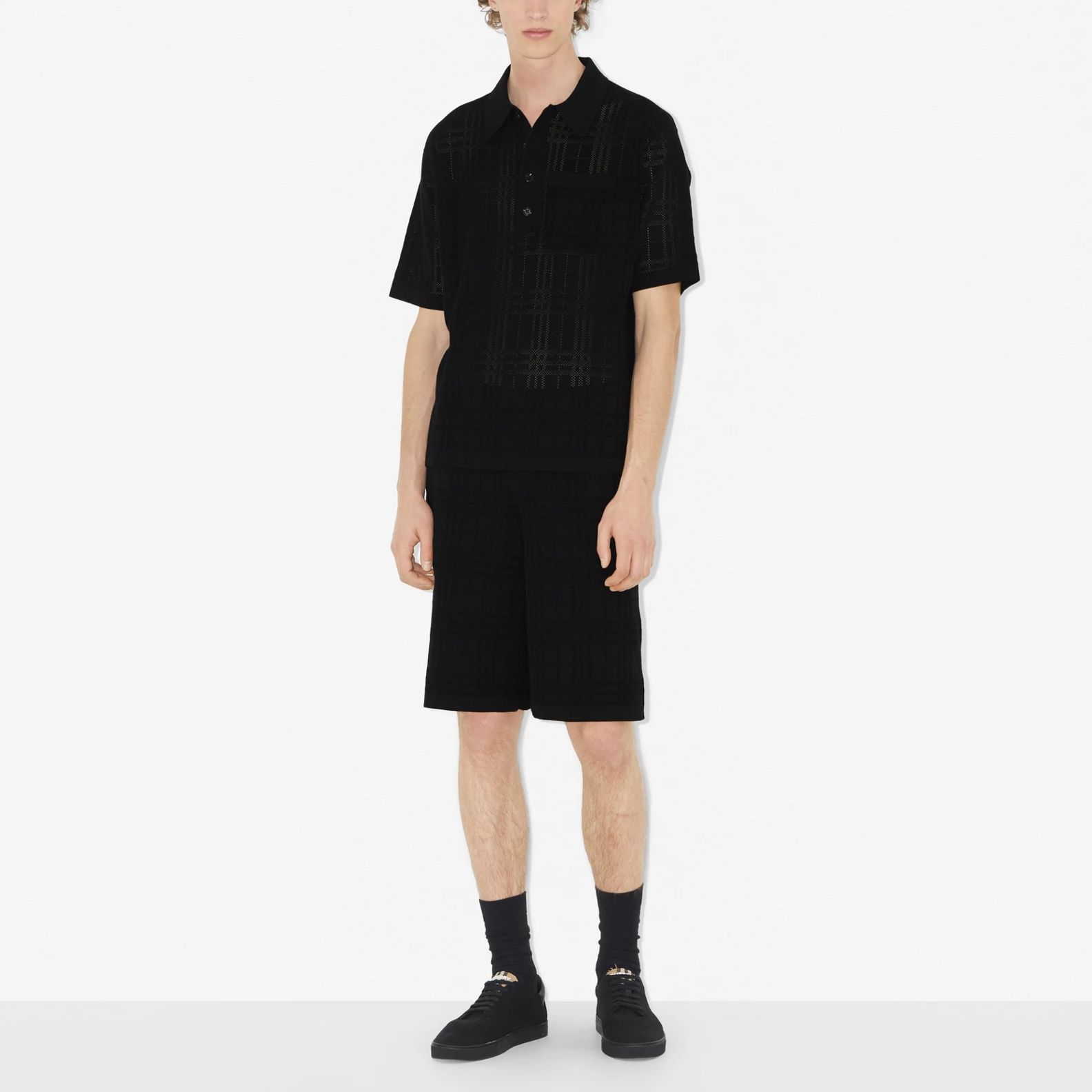 Burberry SS23  Black Cotton Mesh Loose Fit Short Sleeve Polo Shirt. 80703131 圖 3