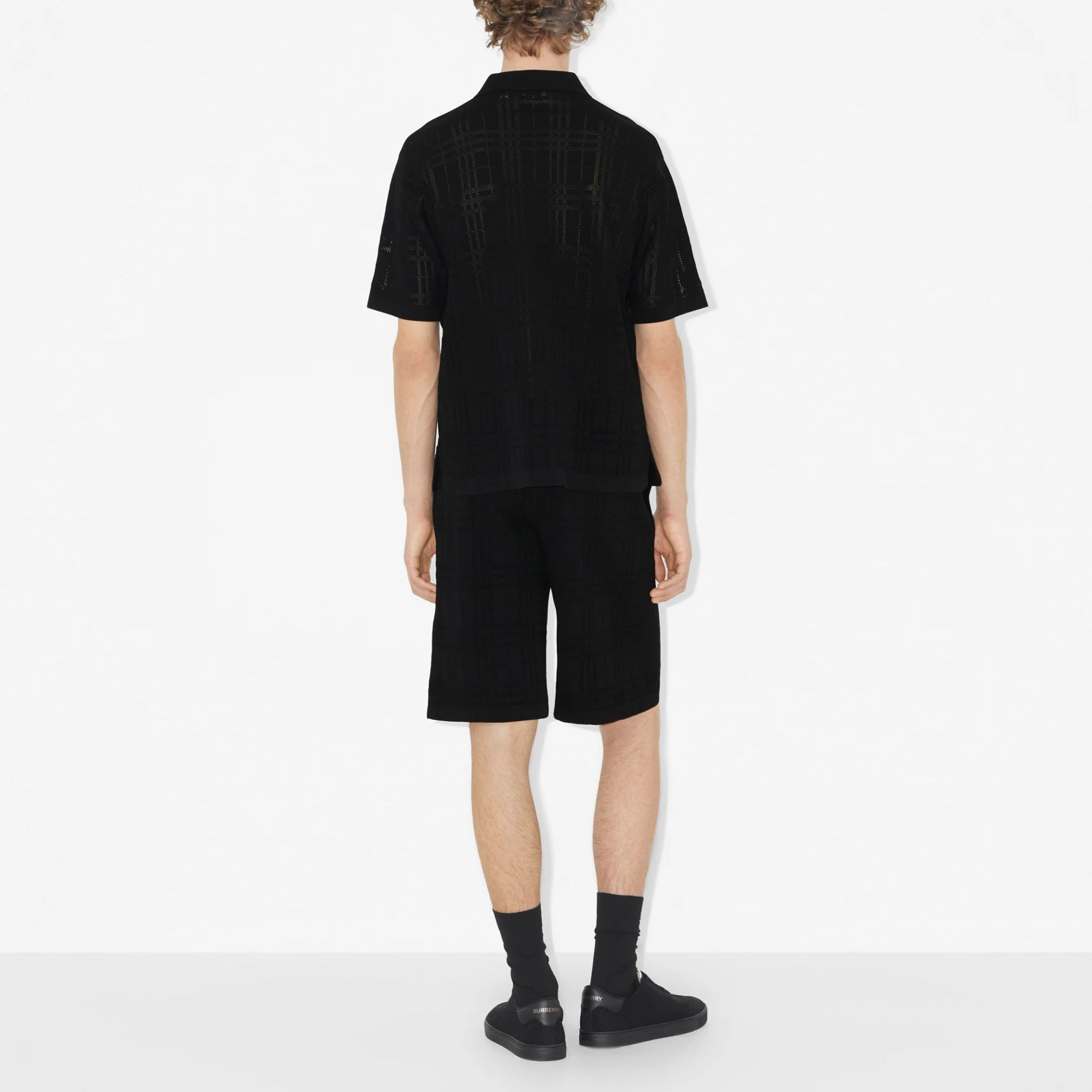 Burberry SS23  Black Cotton Mesh Loose Fit Short Sleeve Polo Shirt. 80703131 圖 4