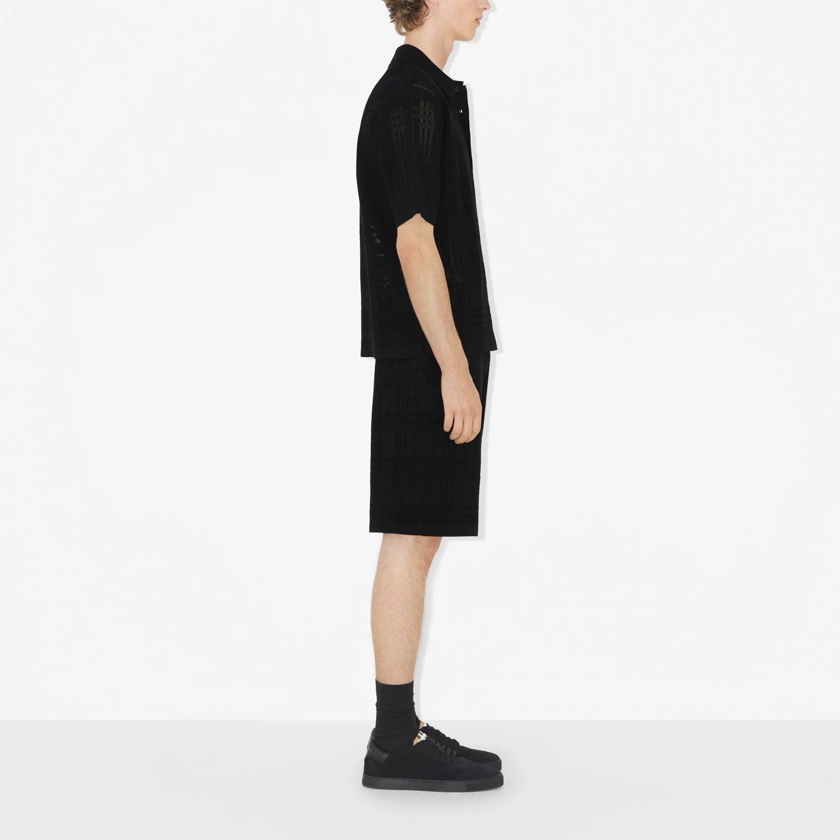 Burberry SS23  Black Cotton Mesh Loose Fit Short Sleeve Polo Shirt. 80703131 圖 5