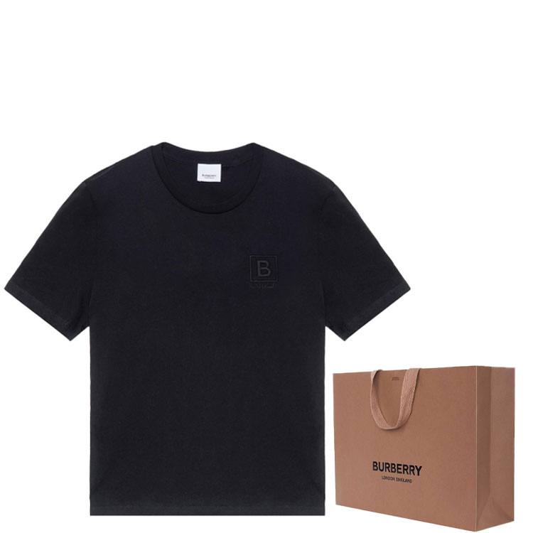 Shop バーバリー SS23 ブラック クルーネック Tシャツ ソリッドロゴ刺繍 80695331