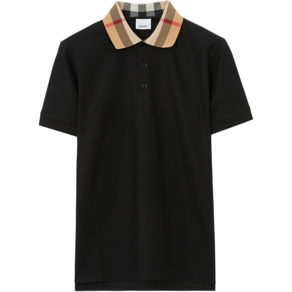 Burberry SS23  Black Patchwork Check Short Sleeve Polo Shirt. 80716201