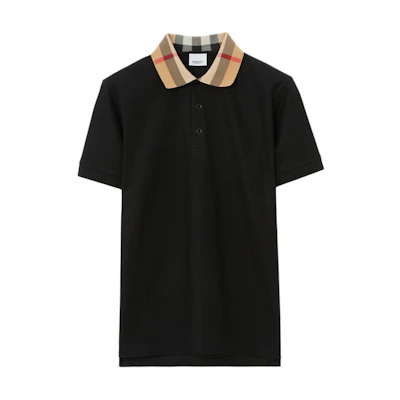 Burberry SS23 Black Patchwork Check Short Sleeve Polo Shirt. 80716201