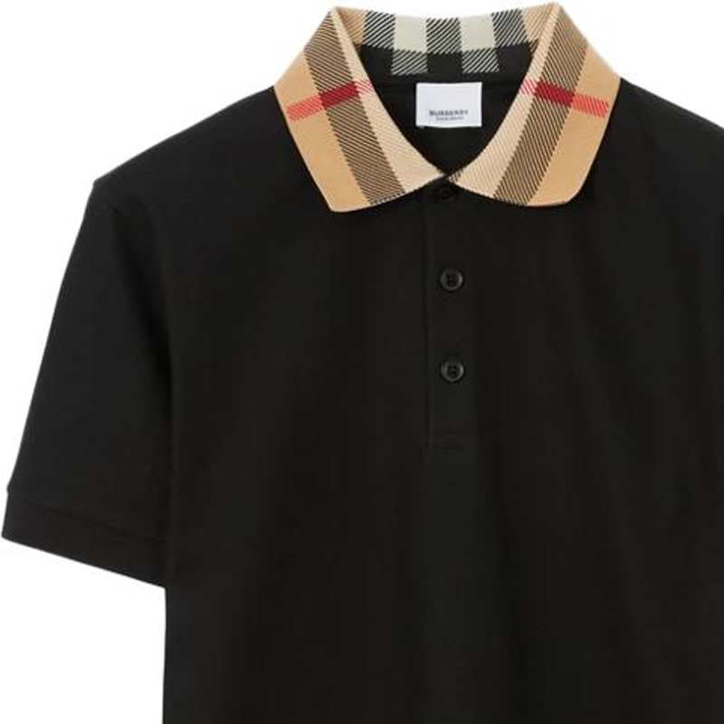 Details for 버버리 SS23 블랙 패치워크 체크 반팔 폴로 셔츠. 80716201