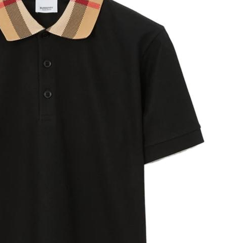 Sizing 버버리 SS23 블랙 패치워크 체크 반팔 폴로 셔츠. 80716201