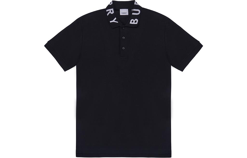 Burberry SS23  Black Polo Shirt with Solid Logo Lettering Trim. 80675361