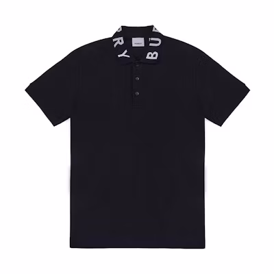 Burberry SS23 Black Polo Shirt with Solid Logo Lettering Trim. 80675361