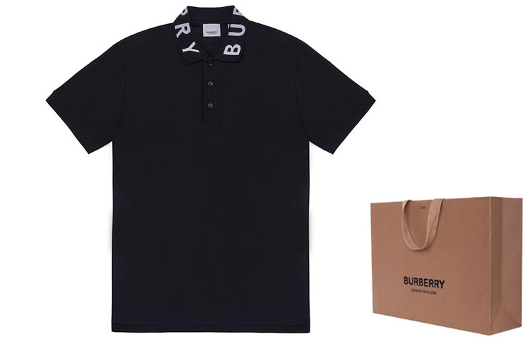 Shop 버버리 SS23 블랙 폴로 셔츠 - 로고 레터링 트림. 80675361