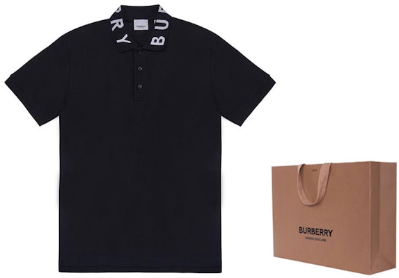 버버리 SS23 블랙 폴로 셔츠 - 로고 레터링 트림. 80675361 Shop 버버리 SS23 블랙 폴로 셔츠 - 로고 레터링 트림. 80675361