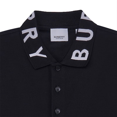 버버리 SS23 블랙 폴로 셔츠 - 로고 레터링 트림. 80675361 Purchase 버버리 SS23 블랙 폴로 셔츠 - 로고 레터링 트림. 80675361