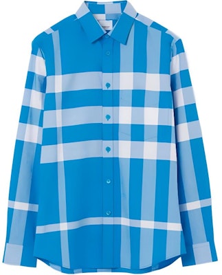 버버리 SS23 블루 체크 긴소매 버튼다운 셔츠 액티브 스타일. 80659731 Order 버버리 SS23 블루 체크 긴소매 버튼다운 셔츠 액티브 스타일. 80659731