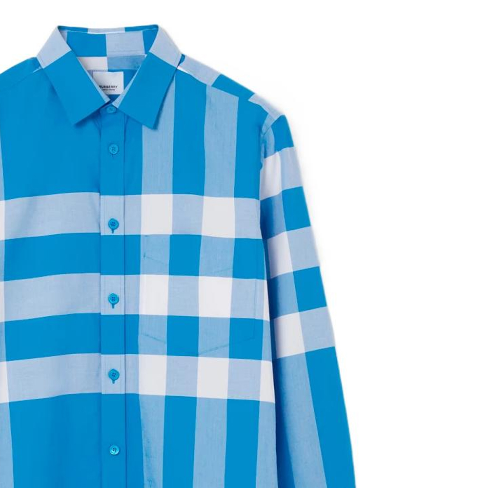 Purchase 버버리 SS23 블루 체크 긴소매 버튼다운 셔츠 액티브 스타일. 80659731