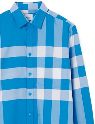 버버리 SS23 블루 체크 긴소매 버튼다운 셔츠 액티브 스타일. 80659731 Purchase 버버리 SS23 블루 체크 긴소매 버튼다운 셔츠 액티브 스타일. 80659731