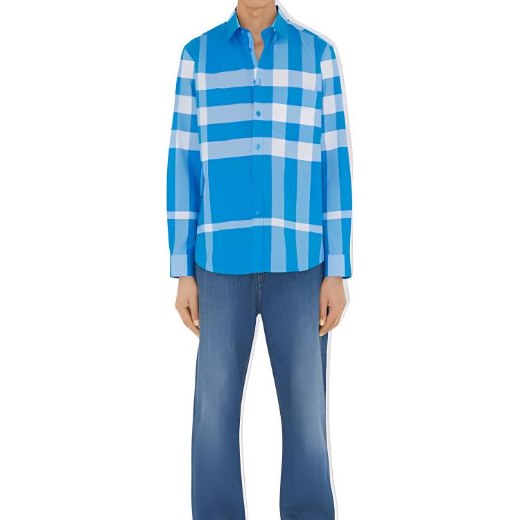 Details for 버버리 SS23 블루 체크 긴소매 버튼다운 셔츠 액티브 스타일. 80659731