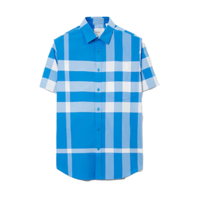 Burberry SS23 Blue Checkered Short-Sleeve Button-Up Shirt. 80699941