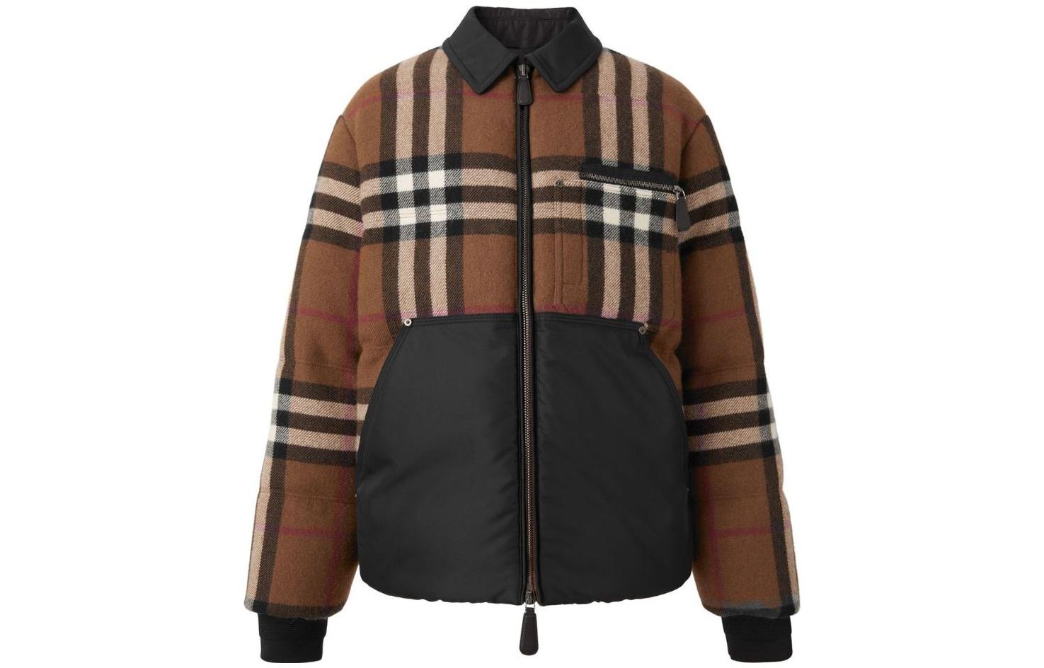 Burberry SS23  Brown Checkered Contrast Collar Fleece Jacket. 80635171 圖 2
