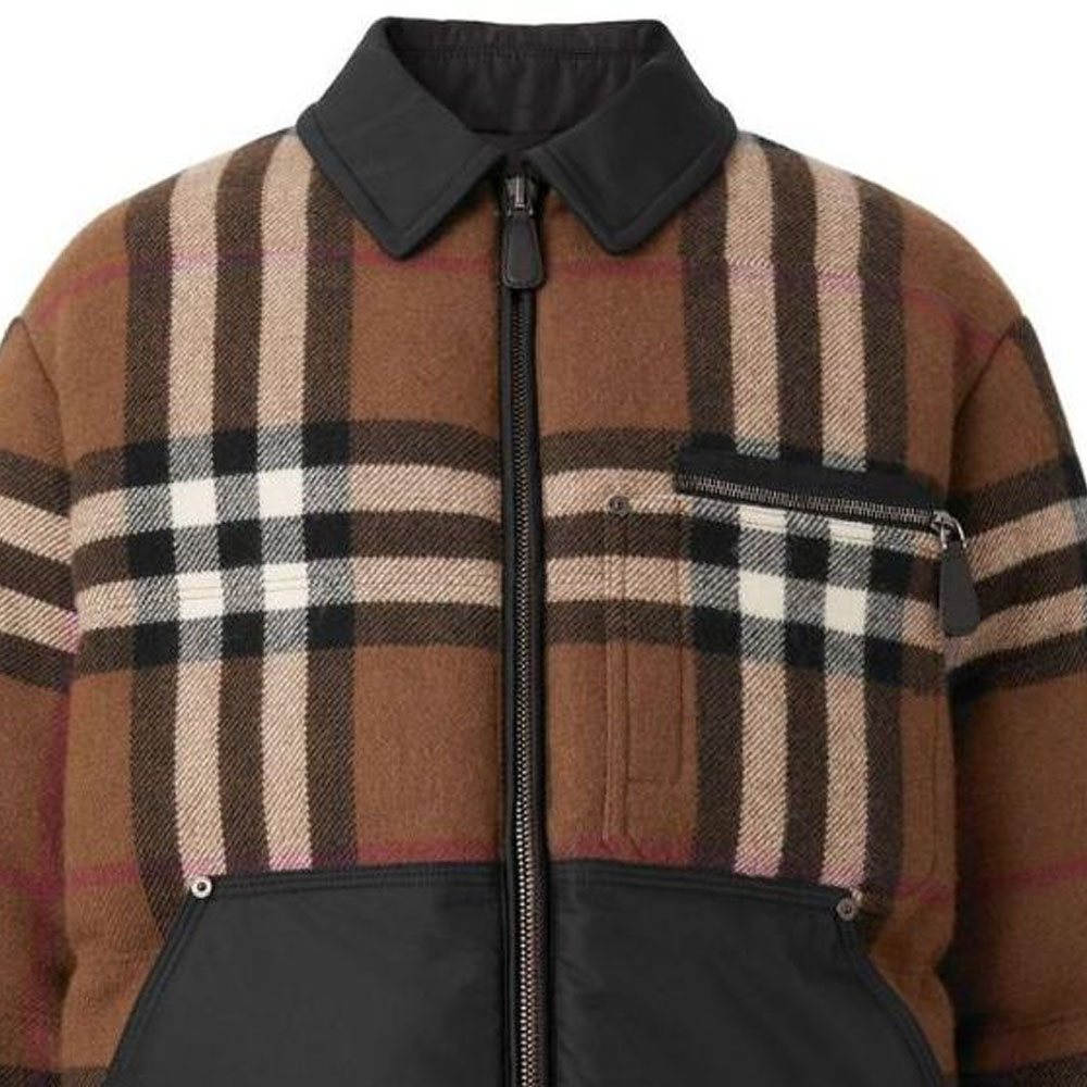 Burberry SS23  Brown Checkered Contrast Collar Fleece Jacket. 80635171 圖 6